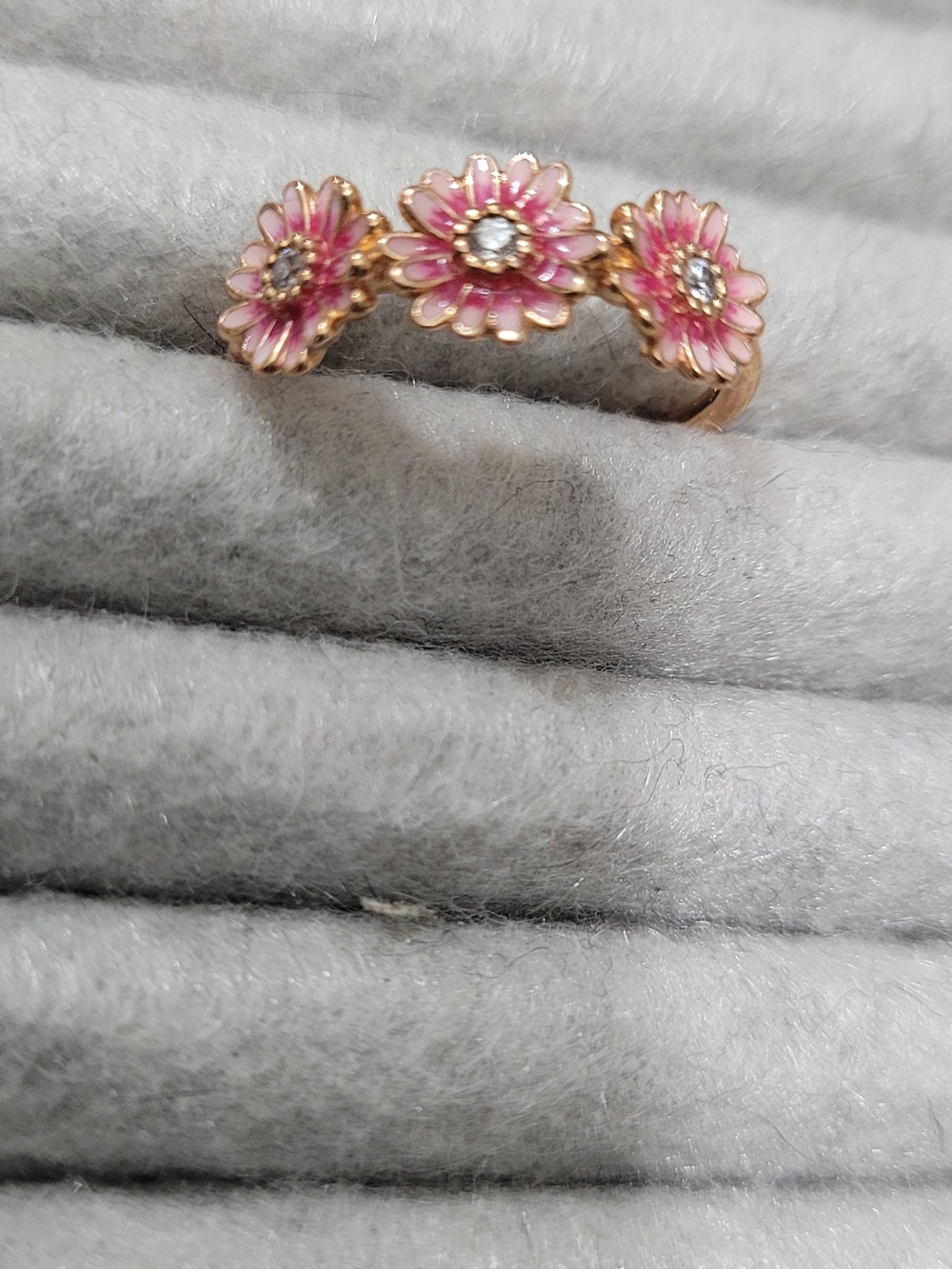 Pink Floral Trio Ring - Gold Tone